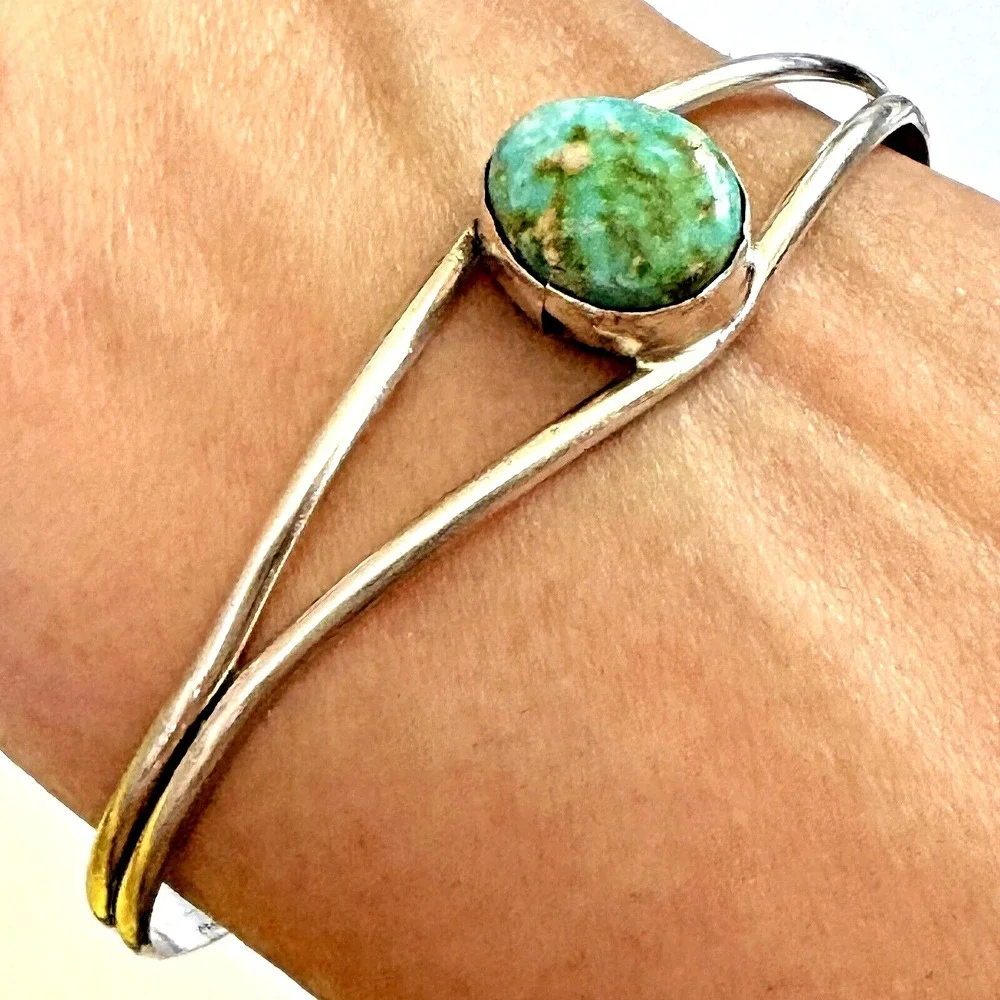 Navajo Cuff Bracelet Sonoran Turquoise 6.5in‎ Leta Parker 6g Native American
